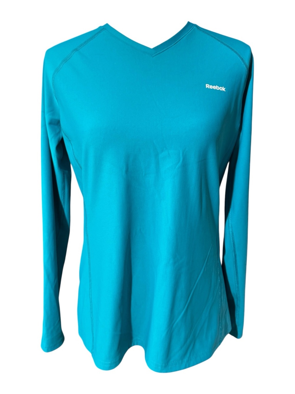 Reebok Women's Bright Teal V-Neck Long Sleeve Top, size XL